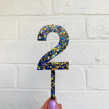 Blue Glitter Confetti Cake Topper