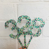 Galaxy Green Glitter Cake Topper