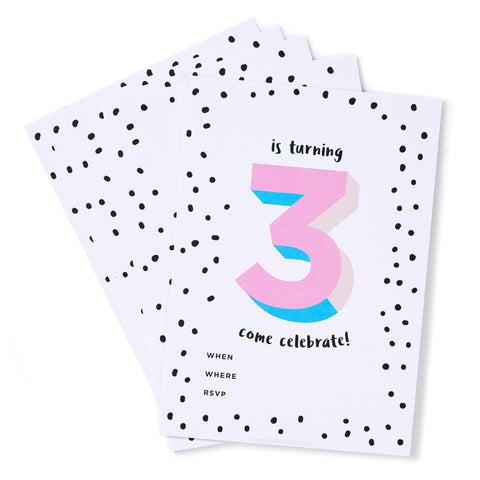 Pink No.3 Invites - Pack of 12