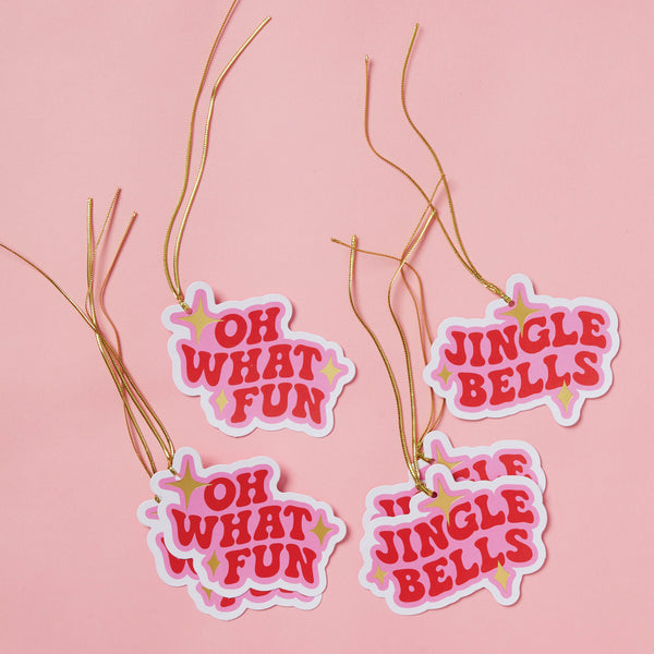 Jingle Bells Gift Tag Set of 6 - Bright Pink / Poppy Red – Hello Kit Co.