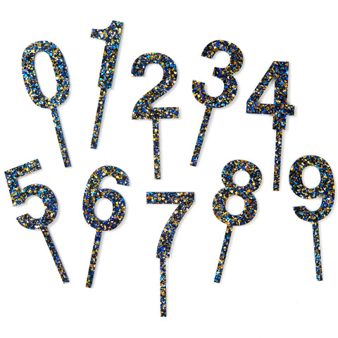 Wholesale - Blue Confetti Number Toppers