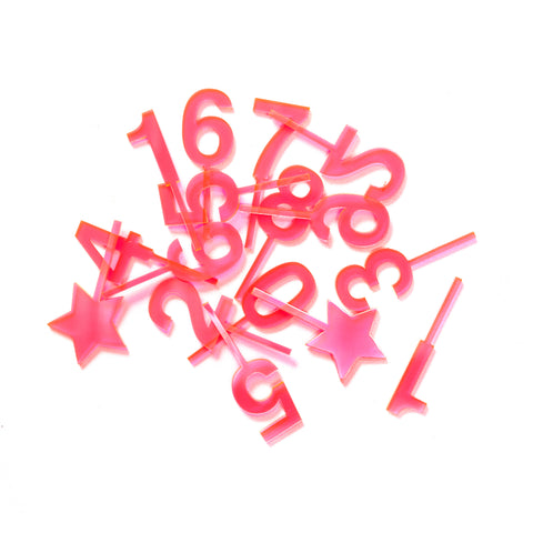 Neon Pink Number Tiny Toppers - Set of 6